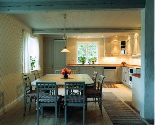 Engsholms Slott Villa Liljefors Eftermiddagskaffe serveras i det gamla bondköket från 1700-talet.